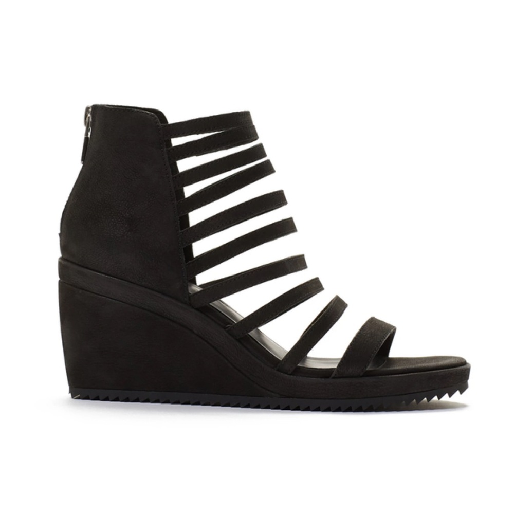Eileen Fisher Black Strappy Wedge Sandals